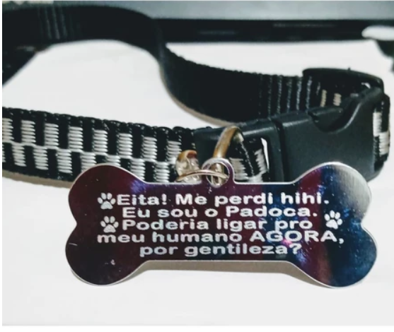 Plaquinha de Aço para Cães e Gatos - Gravada dos Dois Lados (Cachorro e gato) - com DIZERES e FOTO