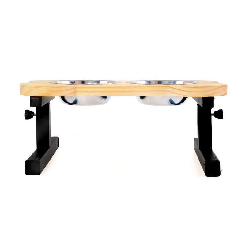 Comedouro Elevado Ajustável P Duplo Em Madeira E Inox P/pets