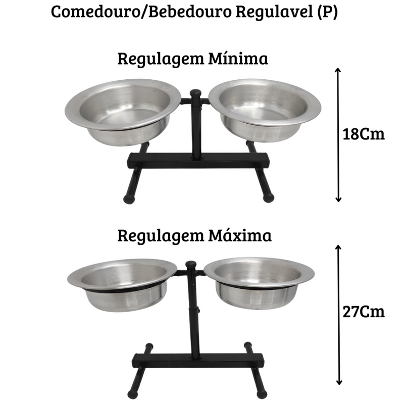 Comedouro Duplo Elevado Alto Ajustável Regulável pra Cachorro P, M, G