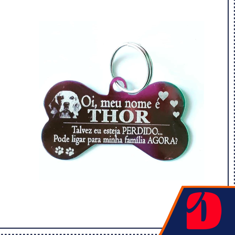 Plaquinha de Aço para Cães e Gatos - Gravada dos Dois Lados (Cachorro e gato) - com DIZERES e FOTO