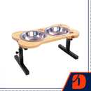 Comedouro Elevado Ajustável P Duplo Em Madeira E Inox P/pets